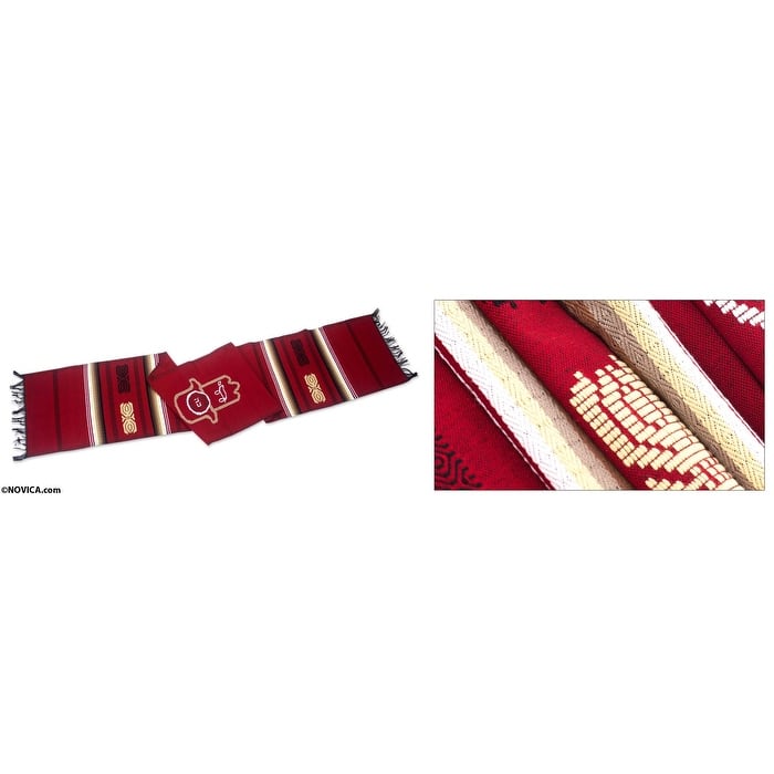 Novica Handmade Red Hamsa Cotton Table Runner