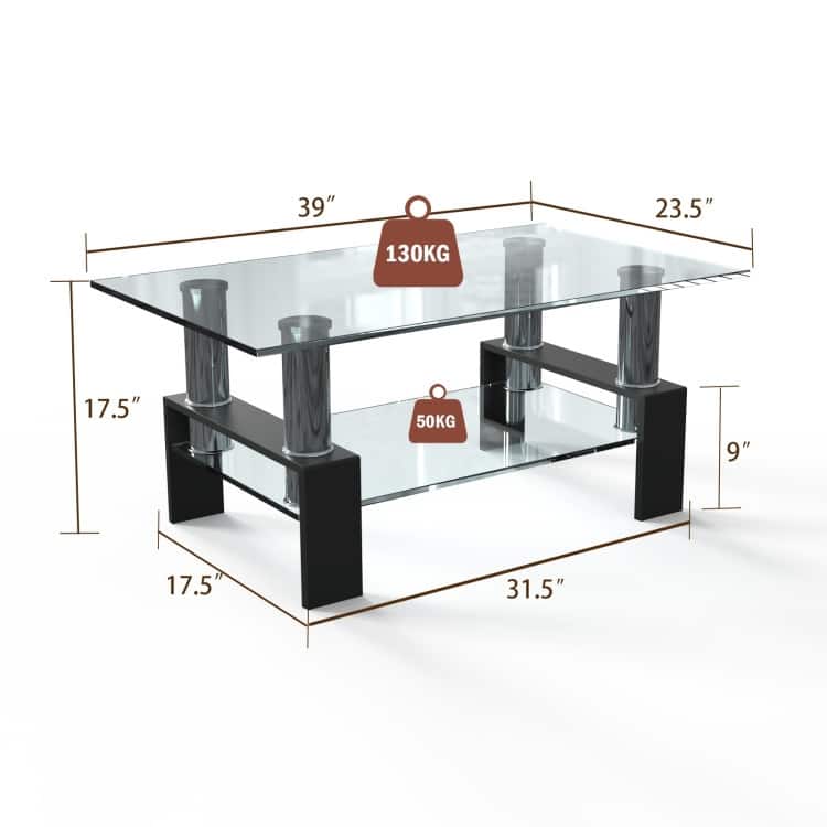 Rectangle Glass Table with Metal Legs for Living Room - 39" x 23.5" x 17.5"