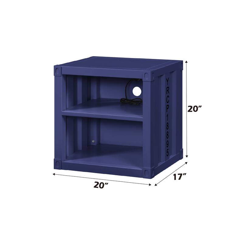 Blue Finish Nightstand with USB Ports and Open Compartments