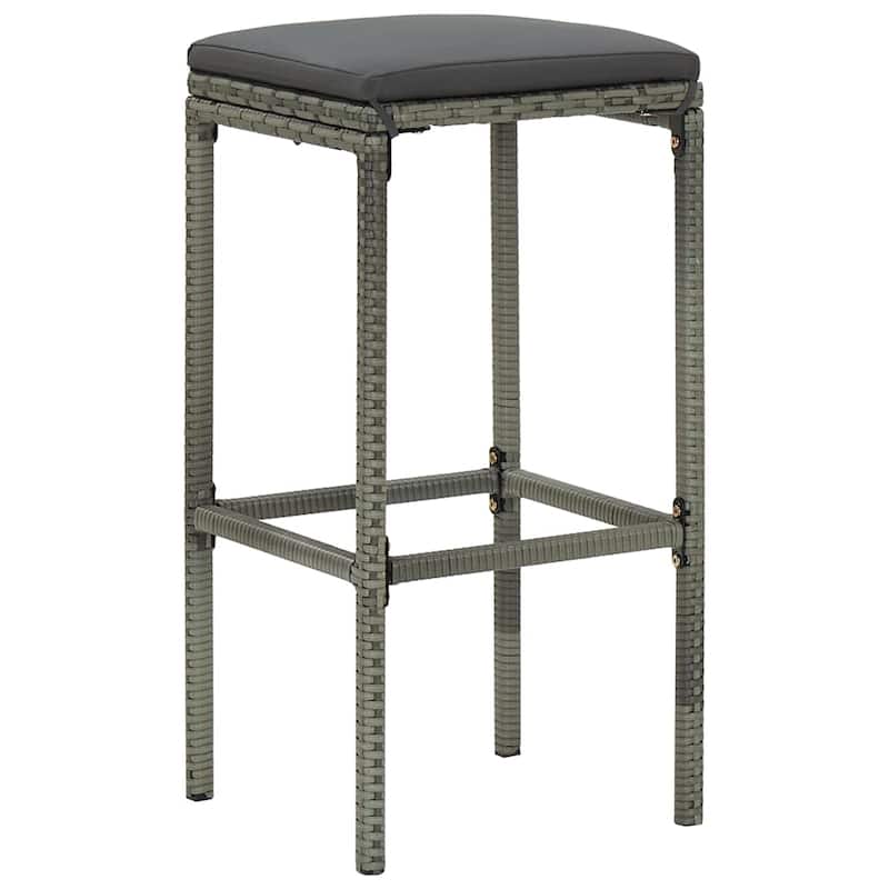 vidaXL Bar Stools with Cushions 6 pcs Gray Poly Rattan - 15" x 15" x 29.9"