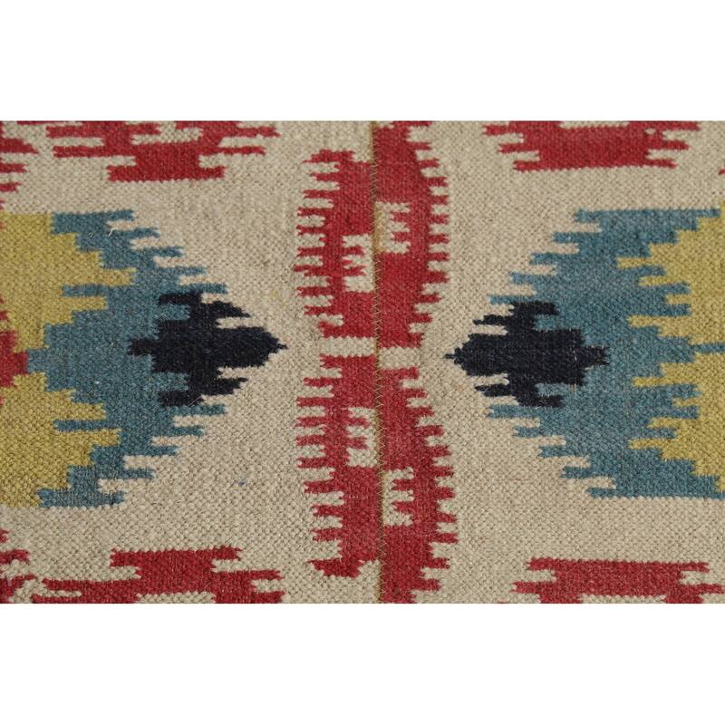 Green Kilim Oriental Area Rug Flatweave Wool Carpet - 5'8"x 8'11"
