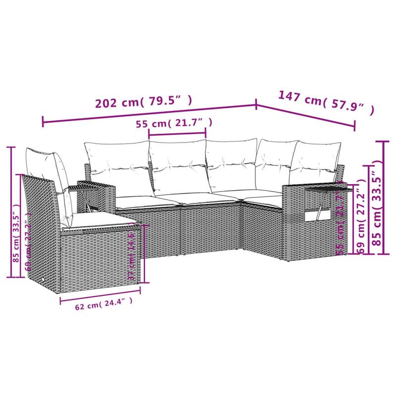 vidaXL Patio Sofa Set with Cushions Outdoor Conversation Furniture Poly Rattan