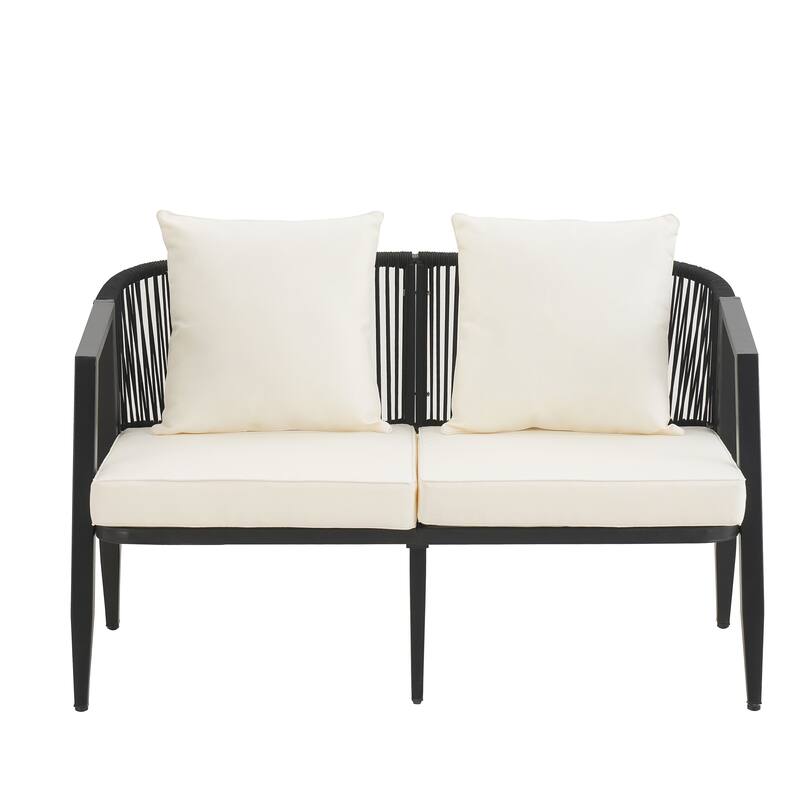 4-Piece Outdoor Iron Cnversation Sofa Set with Coffee Table and Cushions