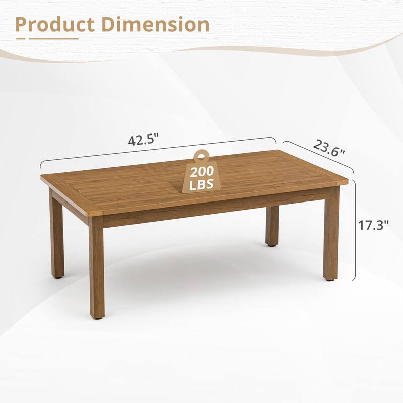 Outdoor HDPS Coffee Table With Fine Straight Texture - 44.1" W X 23.6" D X 17.3" H
