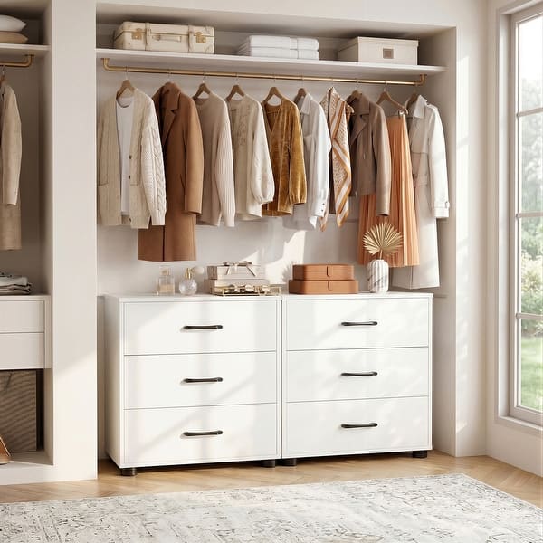 Modern Farmhouse 3-Drawer Dresser Cabinet with Charging Station, Closet Organizer Storage Chest