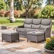 preview thumbnail 65 of 101, Outdoor Sofa with 6-Inch Thick Cushions Furniture for Porch 3PCS Sofa w/ Ottoman - Brwon Wicker Grey Cushion