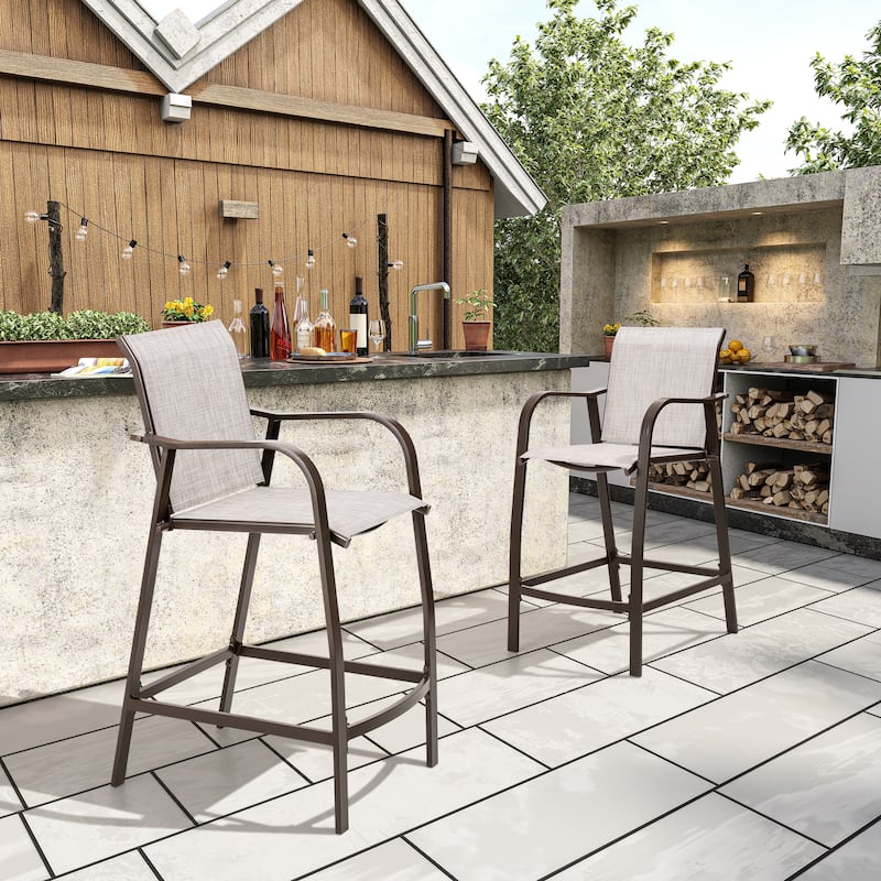 Crestlive Products Outdoor Outdoor Cast Aluminum Swivel Bar Stools with Sunbrella Cushion