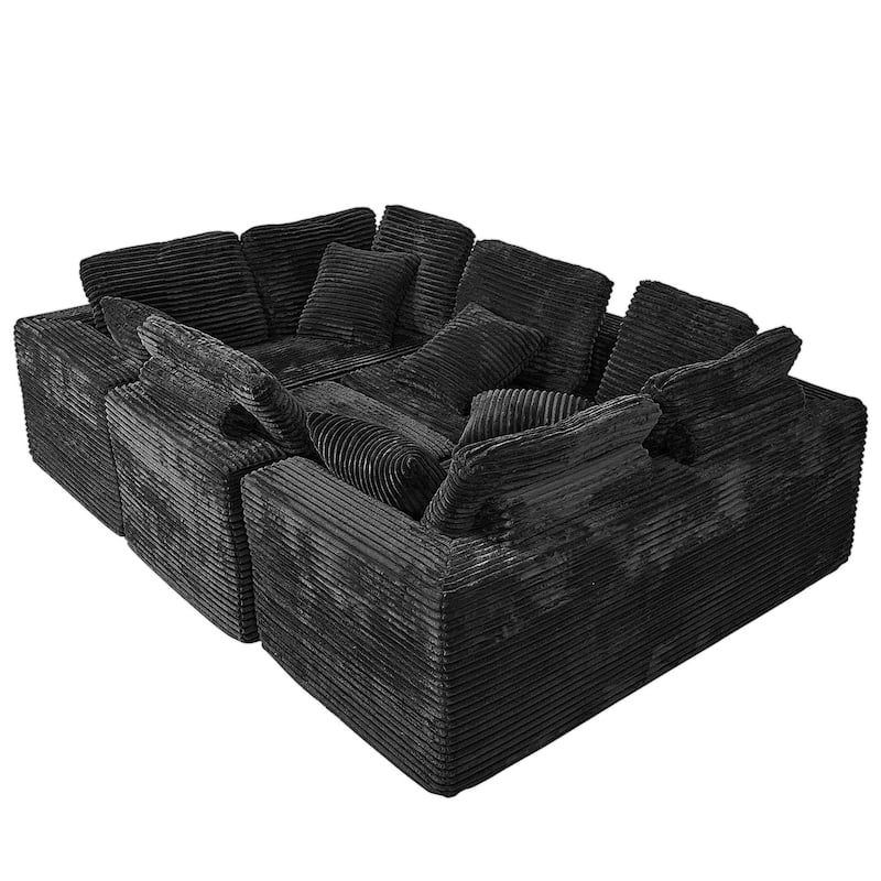 Sofa 135-in Casual Black 6 -seater Reclining Sectional - 8' x 10'
