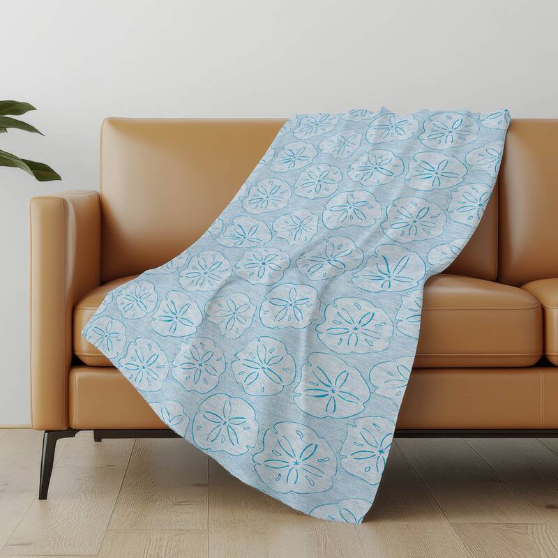 Premium Machine Washable ASB189 Coastal Sand Dollar Sherpa Throw Blanket - Blue - 4'2" x 5'10"