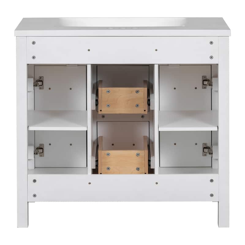 36" Bathroom Vanity Cabinet with 4 Drawers 2 Doors