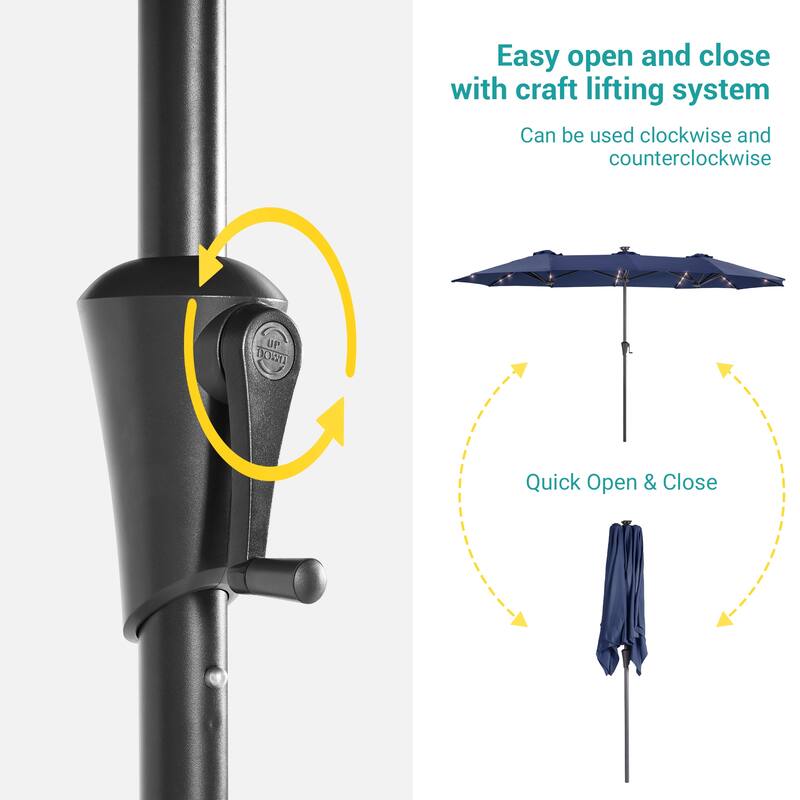 BONOSUKI 13 x 7.2ft Solar-Powered LED Double-Sided Patio Umbrella with Large Canopy Outdoor Table Umbrella for Garden, Navy Blue