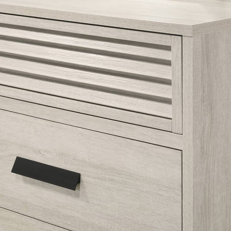 1pc Contemporary 2-Drawer Louvered Design Nightstand