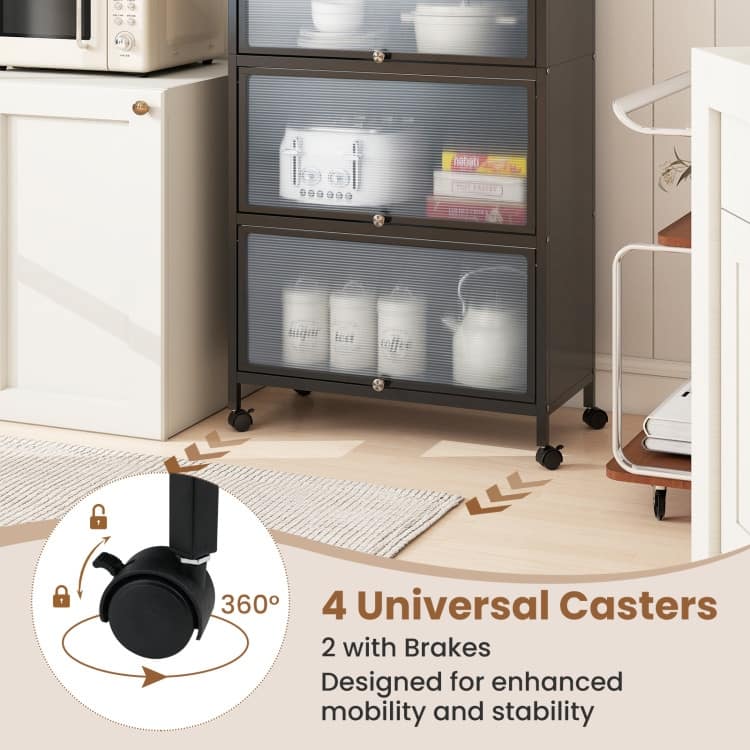 Metal Pantry Storage Cabinet with Flip Doors, Shelves and Casters - 28" x 13" x 62"