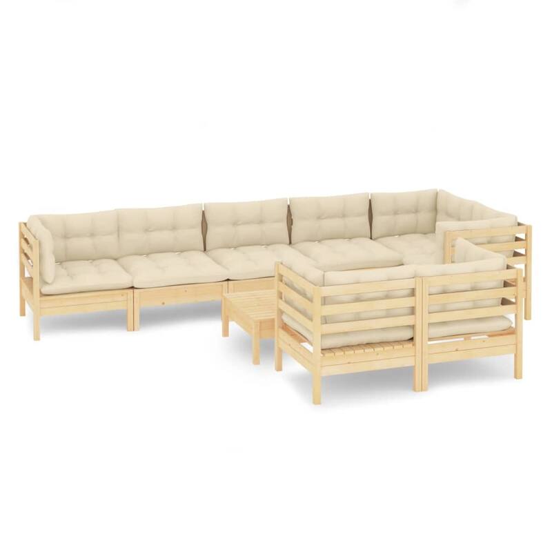 vidaXL Solid Pinewood Patio Lounge Set 9 Piece with Cushions Multi Colors