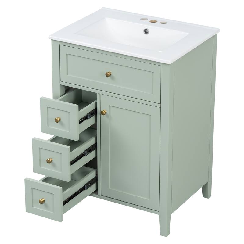 Roomfitters 24" Bathroom Vanity with Sink, Solid Wood Legs, 4 Drawers & Cabinet with Adjustable Shelf