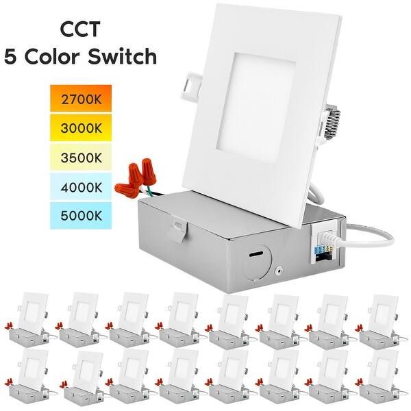 slide 1 of 7, Luxrite 4" Square LED Recessed Lighting, Color Temperature Selectable 2700K - 5000K, Dimmable, ETL Listed, 16-Pack