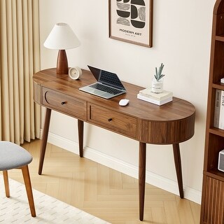 19.69 in.W Walnut Curved Desk with Storage Space - Bed Bath & Beyond ...