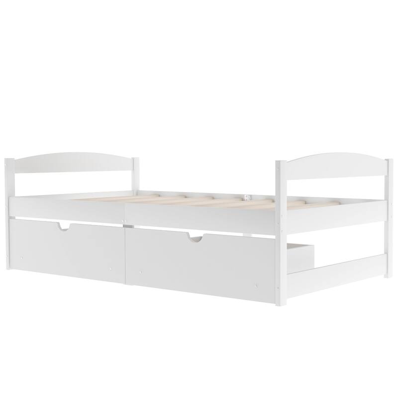 White Twin Size Platform Bed with Two Storage Drawers