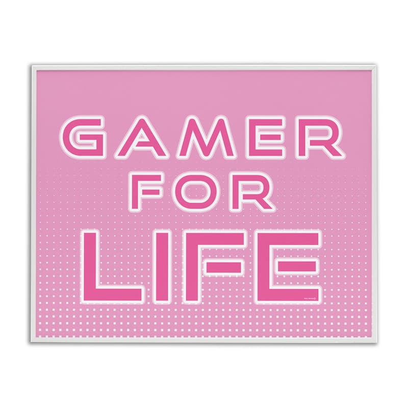 Stupell Pink Gamer For Life Framed Giclee Art Design By Yass Naffas Designs - 20 x 16 - White