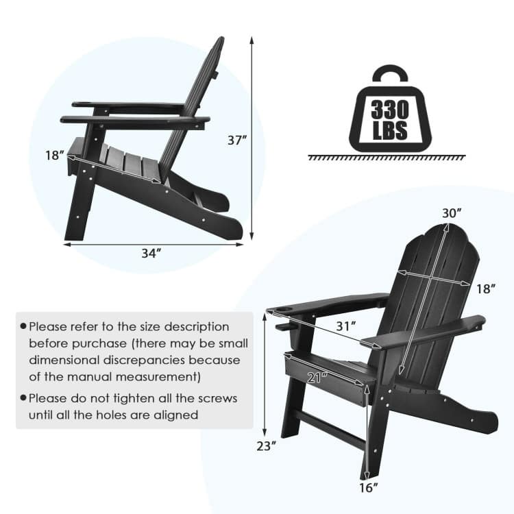 Outdoor Adirondack Chair with Built-in Cup Holder for Backyard Porch - 34" x 31" x 37" (L x W x H)