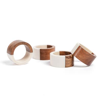 over&back Resin Napkin Rings in Wood & Ivory (Set of 4) - 4