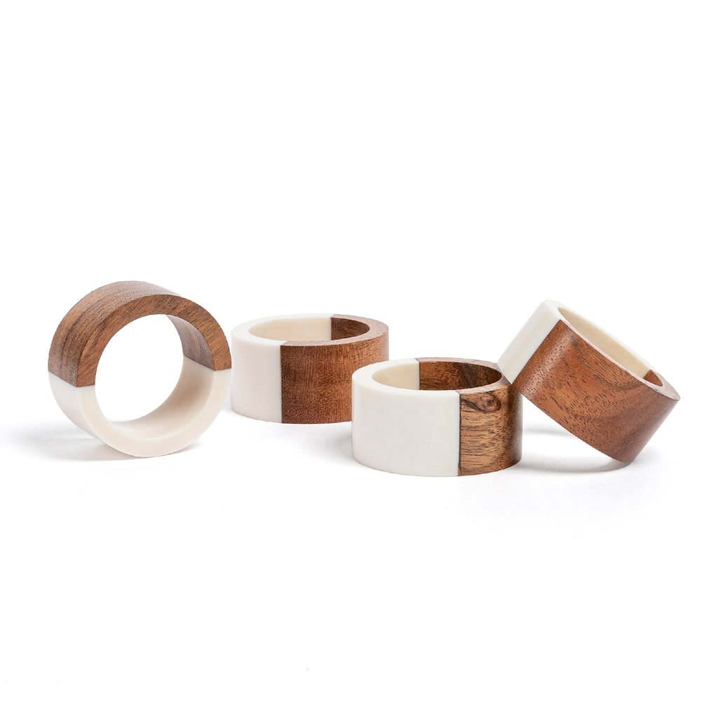 over&back Resin Napkin Rings in Wood & Ivory (Set of 4) - 4