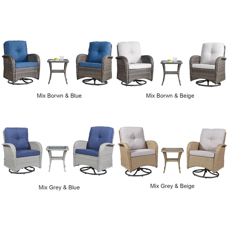 Gymojoy Outdoor 3-piece Rattan Wicker Rocking Swivel Chair Set