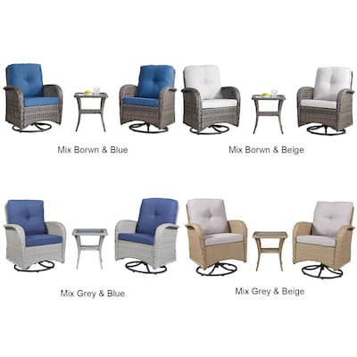 Gymojoy Outdoor 3-piece Rattan Wicker Rocking Swivel Chair Set