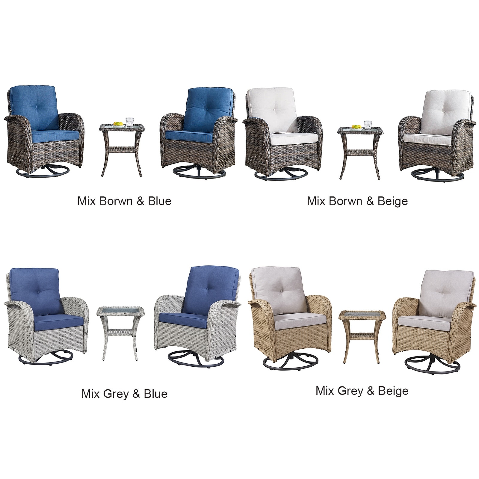 Gymojoy Outdoor 3-piece Rattan Wicker Rocking Swivel Chair Set