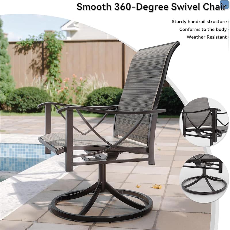 Kullavik Textilene Chairs and Round Gas Fire Pit Table, Outdoor Patio Furniture Set