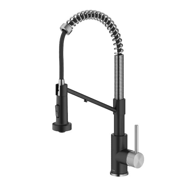 Kraus Bolden 2-Function 1-Handle Commercial Pulldown Kitchen Faucet - KFF-1610 - 19 1/4" Height (Filter Faucet) - SFSMB - Spot Free Stainless Steel/ Matte Black