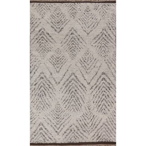 Modern Geometric Moroccan Area Rug Wool Hand-knotted Carpet - 4'11" x 8'0"
