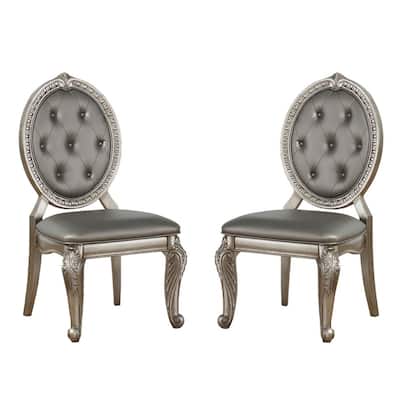 Set of 2 PU Upholstered Side Chair in Antique Silver Finish