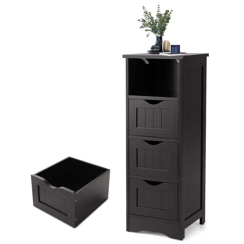 Gymax Bathroom Floor Cabinet Free Standing Storage Side Organizer W/4