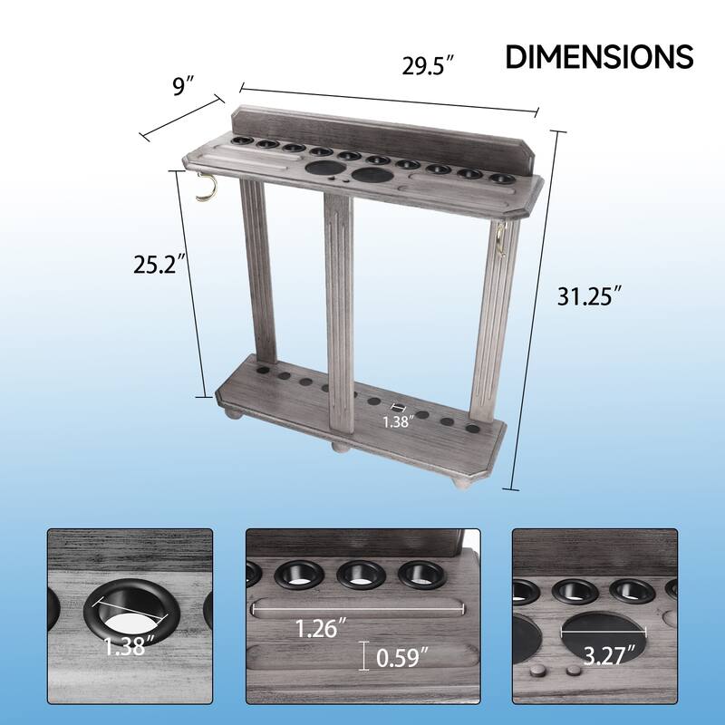 GSE™ 10-Pool Cue Wooden Billiard Pool Cue Rack. Floor Stand Pool Cue Stick Holder