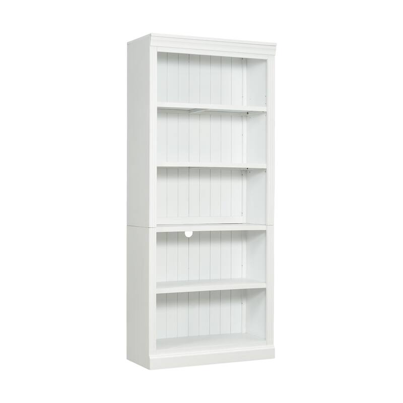 83" Tall 5-Tier Wood Bookcase Classic Solid Color Bookshelf with Adjustable Shelves, LED Light Bar, Open Display Storage Cabinet