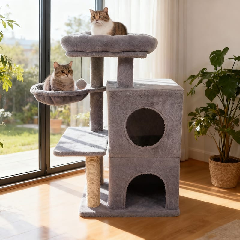 Gymax 33.5'' Cat Tree w/ 2-Tier Condo Padded Plush Top Perch Sisal