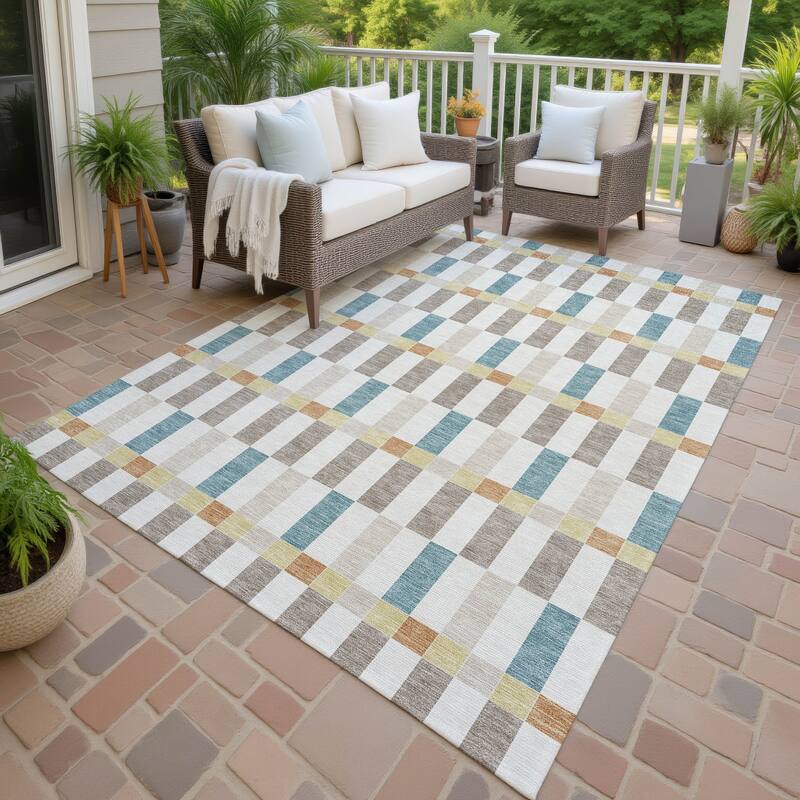 Machine Washable Indoor/ Outdoor Modern Chanute Chantille Rug - Ivory - 8' x 10'