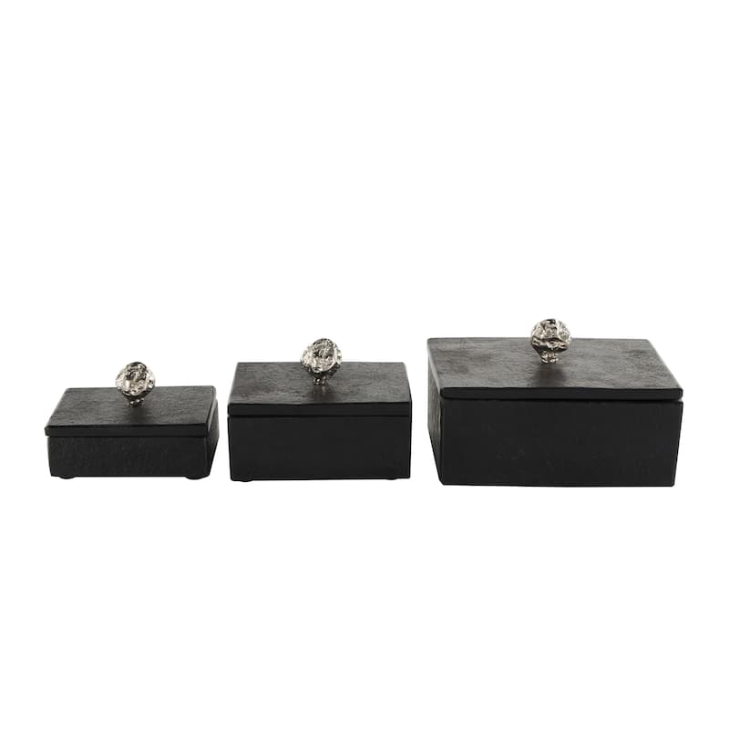 Black Marble Box with Textured Silver or Black Aluminum Knobs (Set of 3)