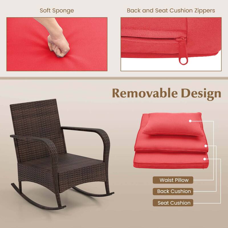 Costway 3 PCS Rocking Bistro Set with Removable Cushions & Tempered - See Details