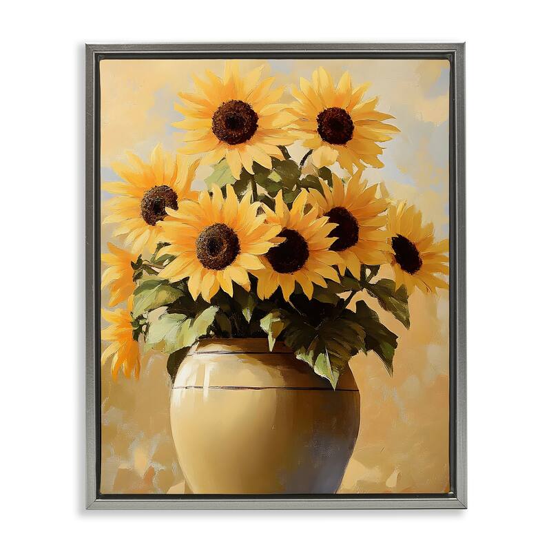 Stupell Sunflower Pot Still Life Framed Floater Canvas Wall Art Design By Franklyn Gregory - 25 x 31 - Grey