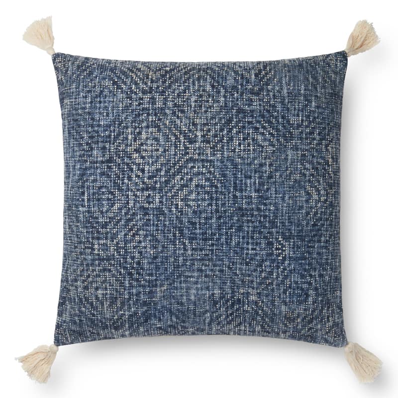Alexander Home Distressed Tribal Diamond Tassel Pillow - 13" x 21" Cover Only - Blue