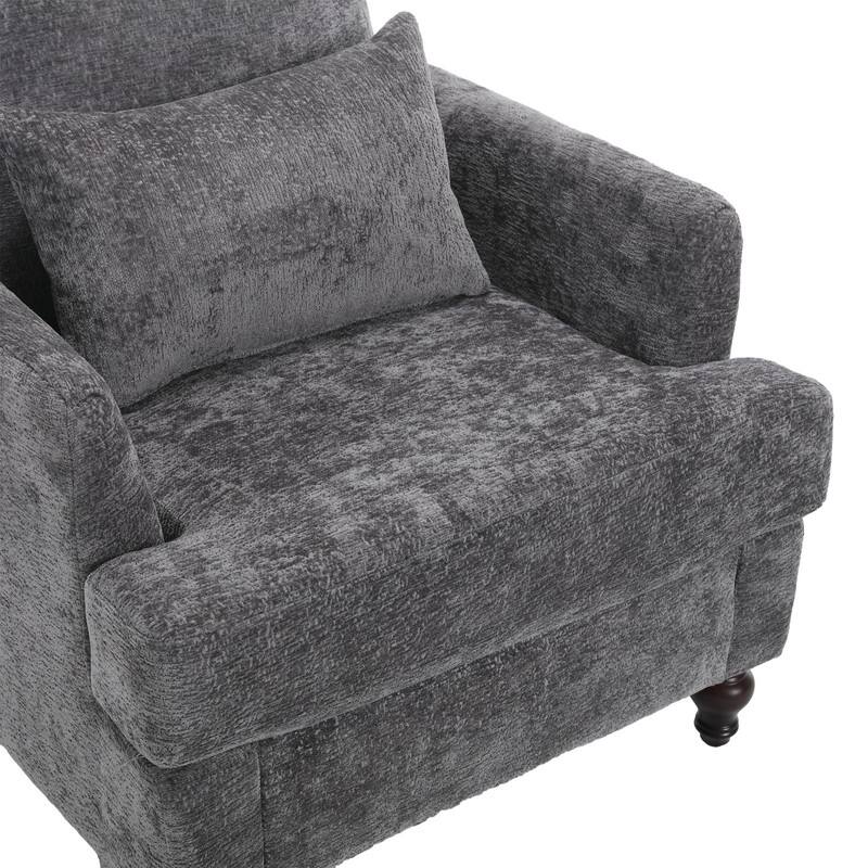Mid Century Modern Chenille Fabric Armchair with Solid Wood Frame