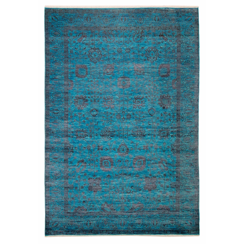 ECARPETGALLERY Hand-knotted Heritage Blue Silk, Wool Rug - 6' 1" x 9'