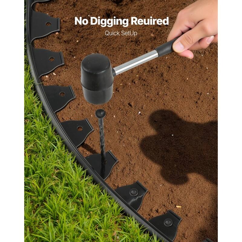 60 Feet Black Plastic Garden Edging 10 Pack with 8 in Stakes L-Shaped Lawn Landscape Border - 6' x 1.6"