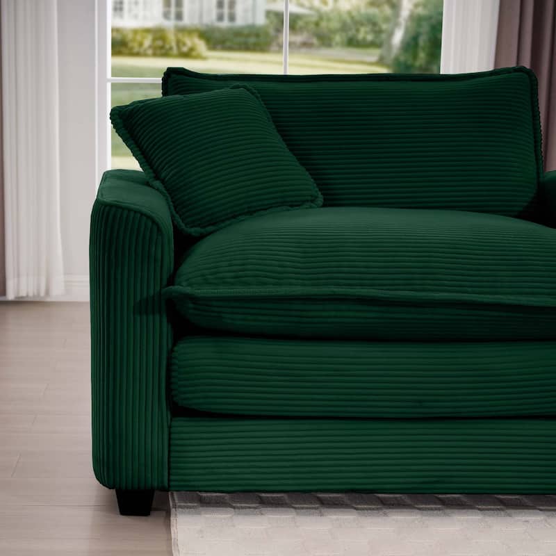 Green 115" Corduroy Cloud U-Shaped Sectional Sofa with 2 Removable Ottomans