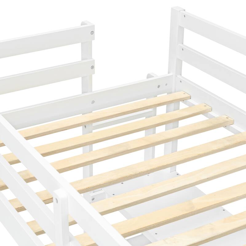 Twin Size Wooden Loft Bed with Built-In Desk, 3-Tier Shelves, Writing Board and Safety Guardrails, Space-Saving Design