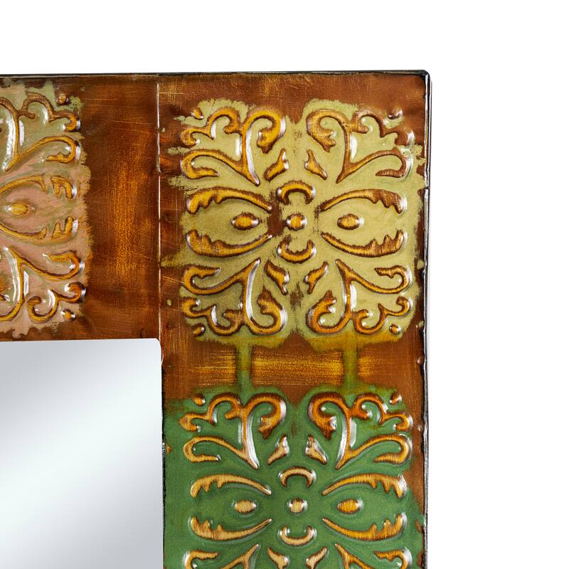 Multi Colored Metal Floral Room Wall Mirror with Embossed Metal