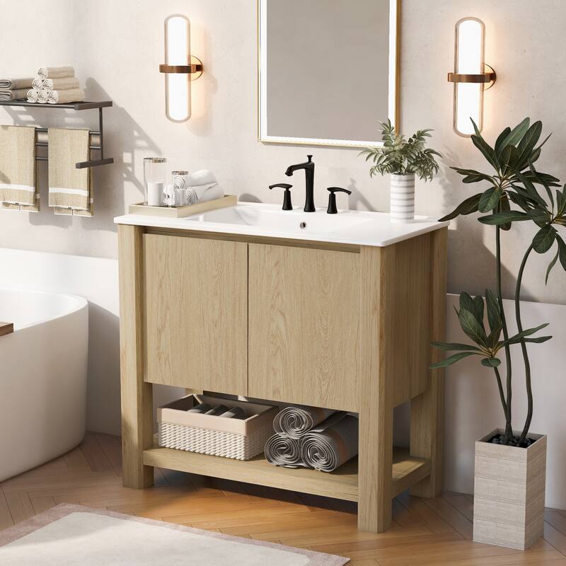36 Inch Freestanding Bathroom Vanity with Ceramic Sink,Soft-Closing Doors