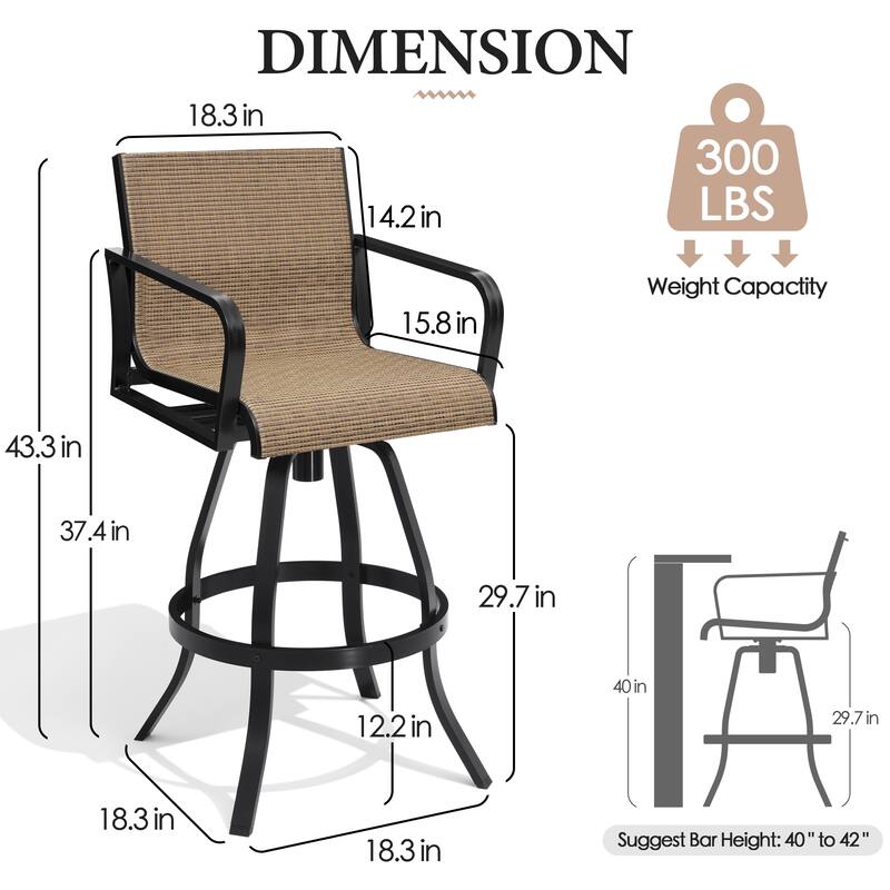 Outdoor Indoor Patio Aluminum Premium Sunbrella Fabric Swivel Barstools